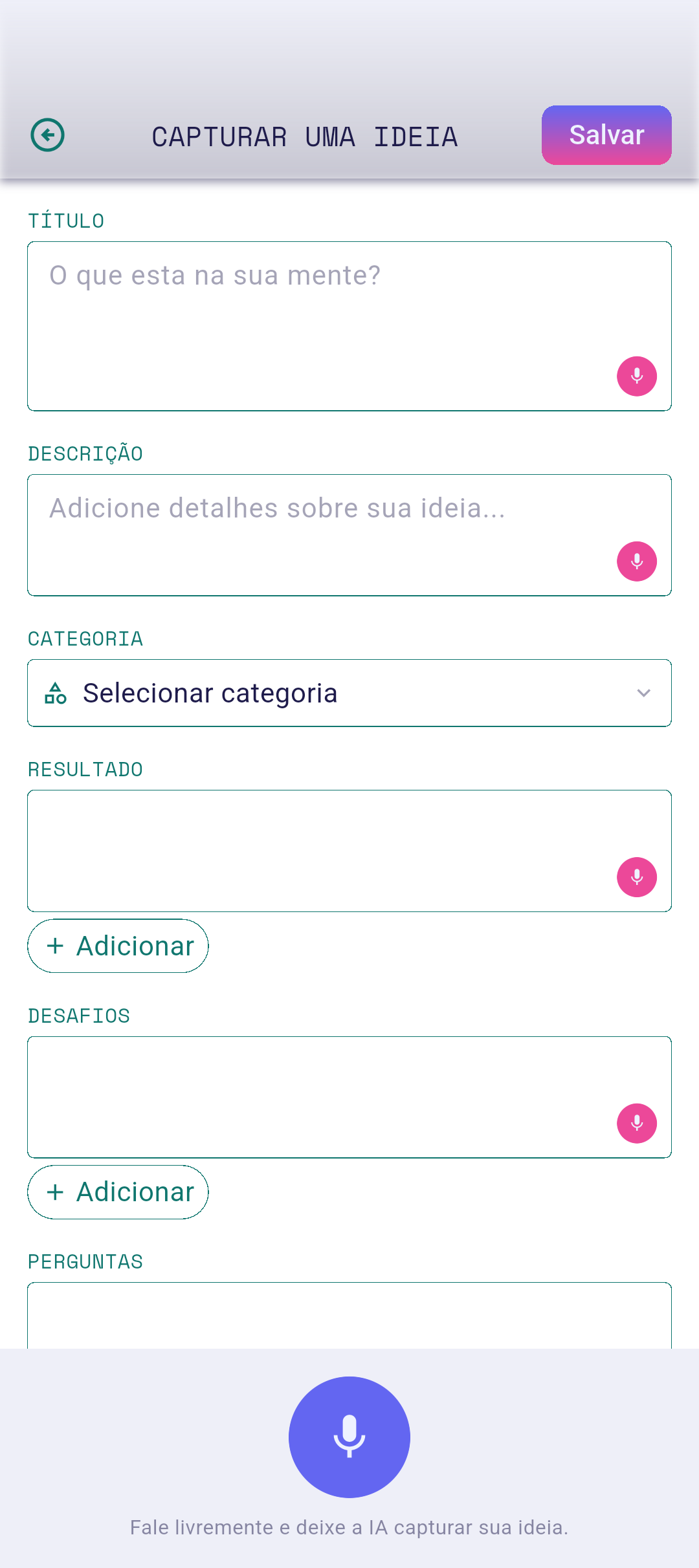 Editor de ideia com título digitado