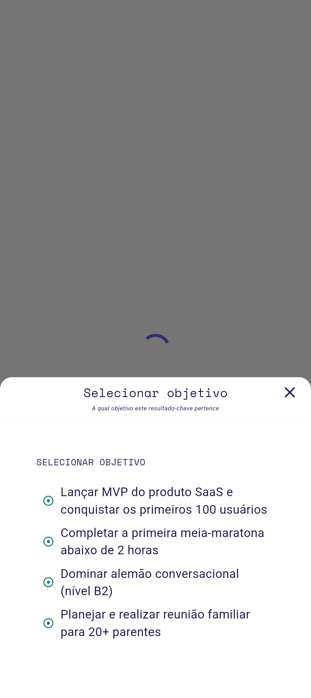 Editor de resultado-chave com título e medição preenchidos