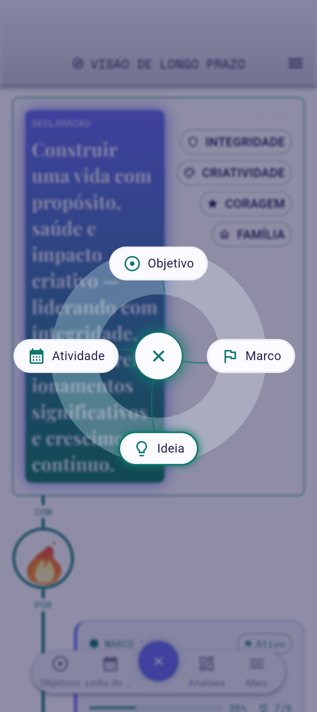 Dial QuickPlus com a opção Marco destacada