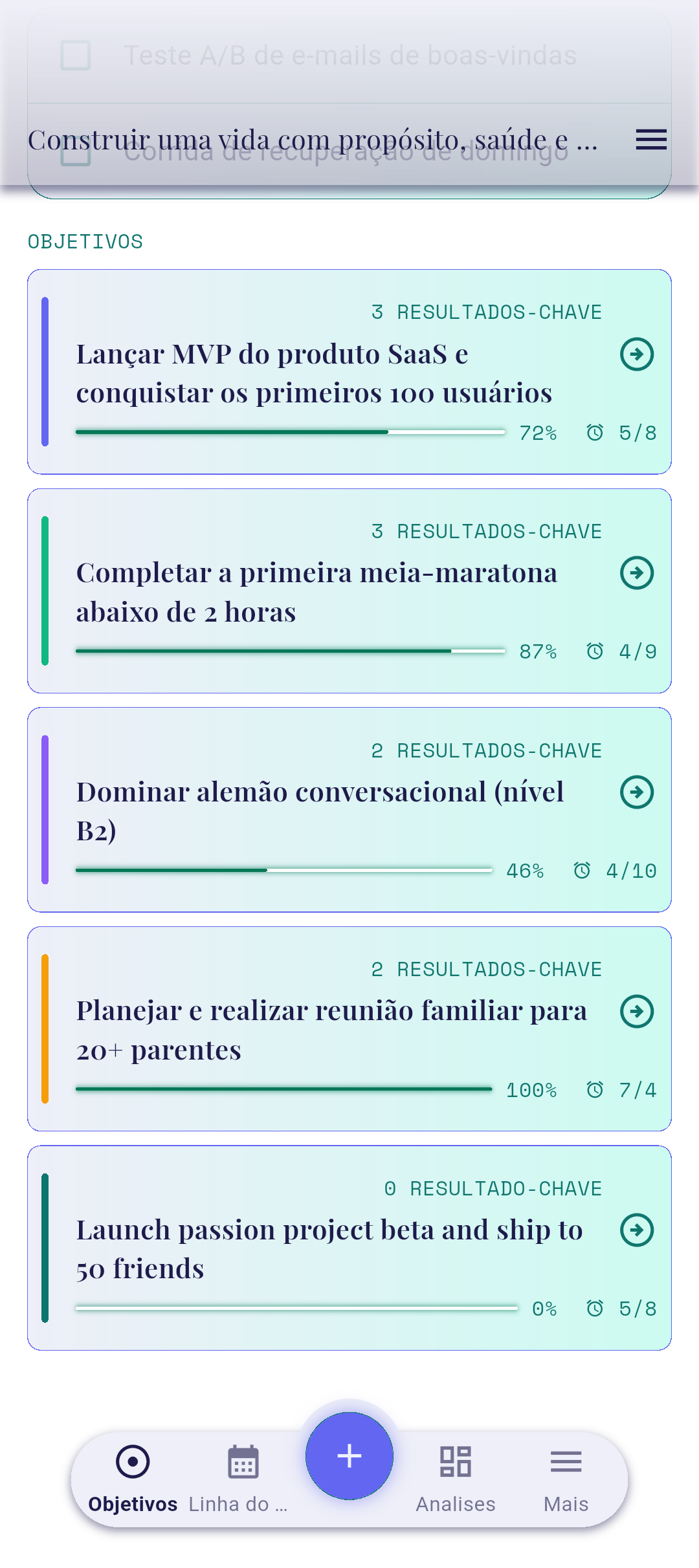 Objetivo recém-criado na tela inicial