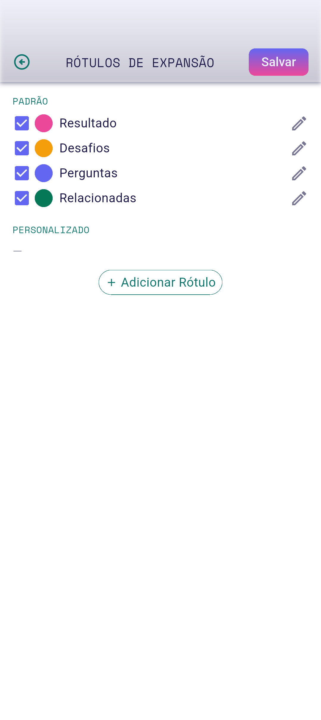Editor de rótulos de expansão aberto