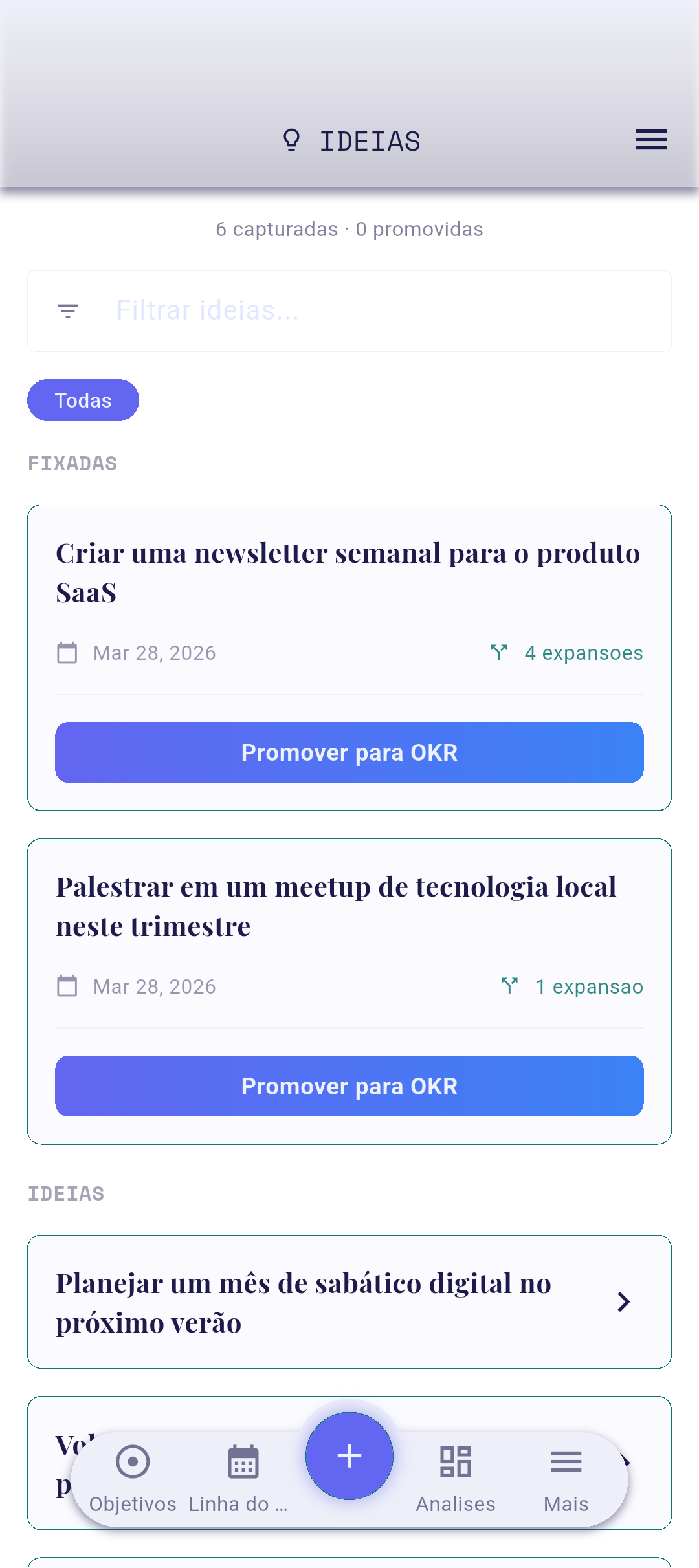 Ideia salva com conteúdo estruturado
