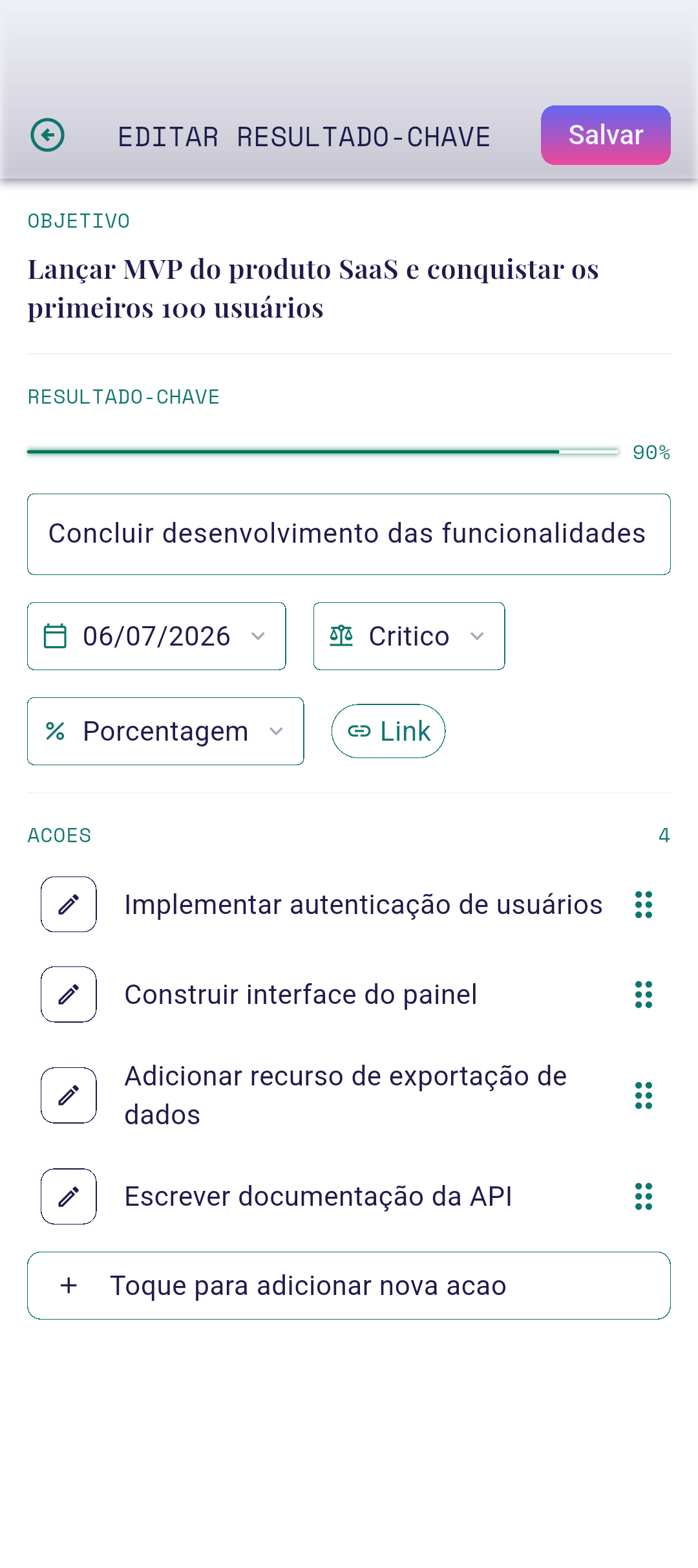 Editor aberto com título e meta pré-preenchidos