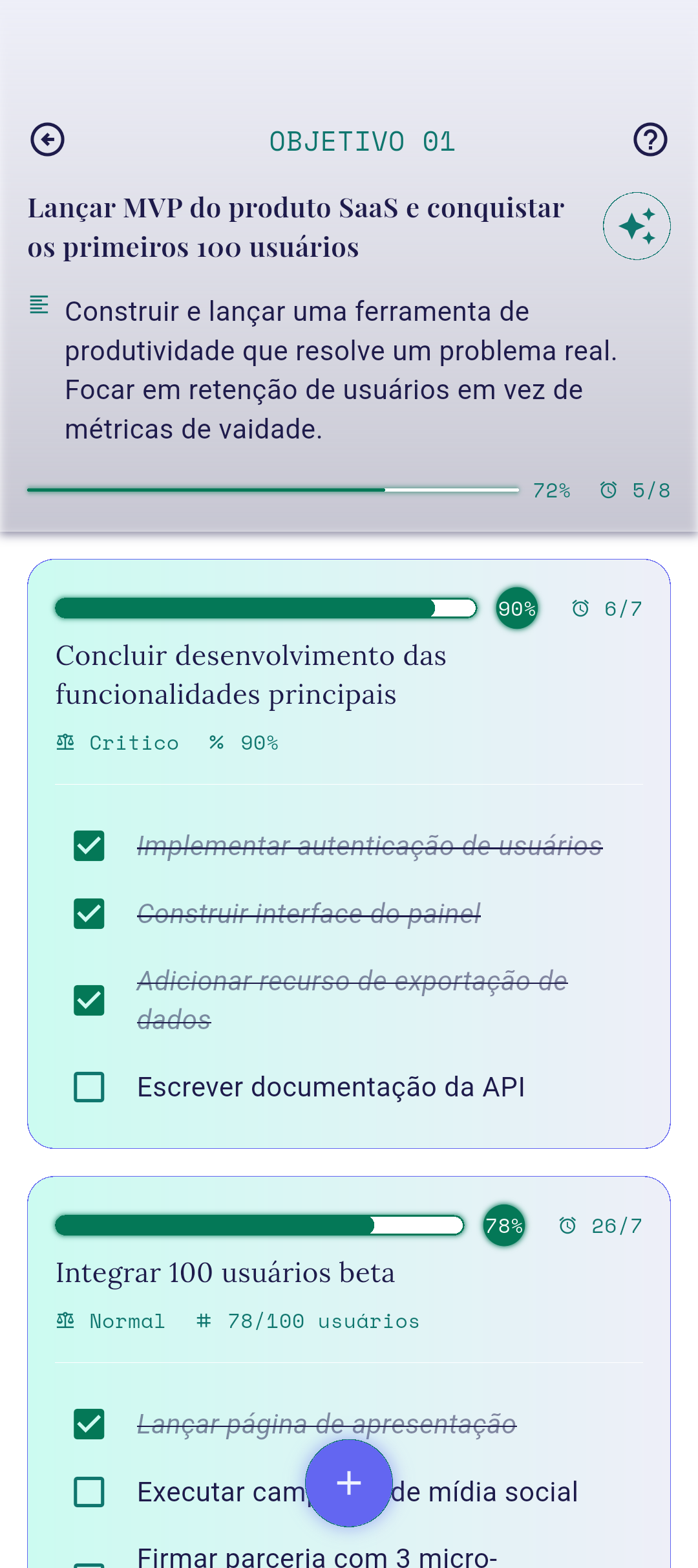 Resultado-chave atualizado na tela de Resultados-chave
