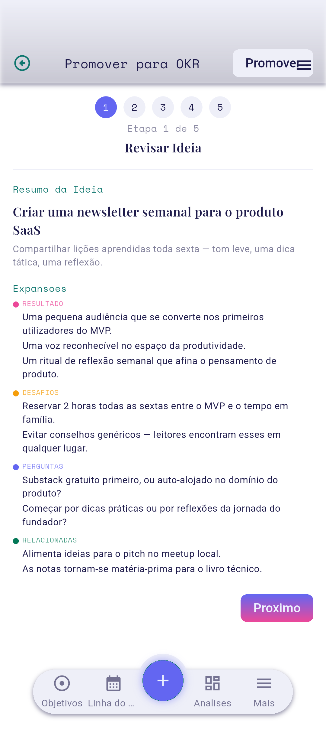 Assistente etapa 1 — desejo central