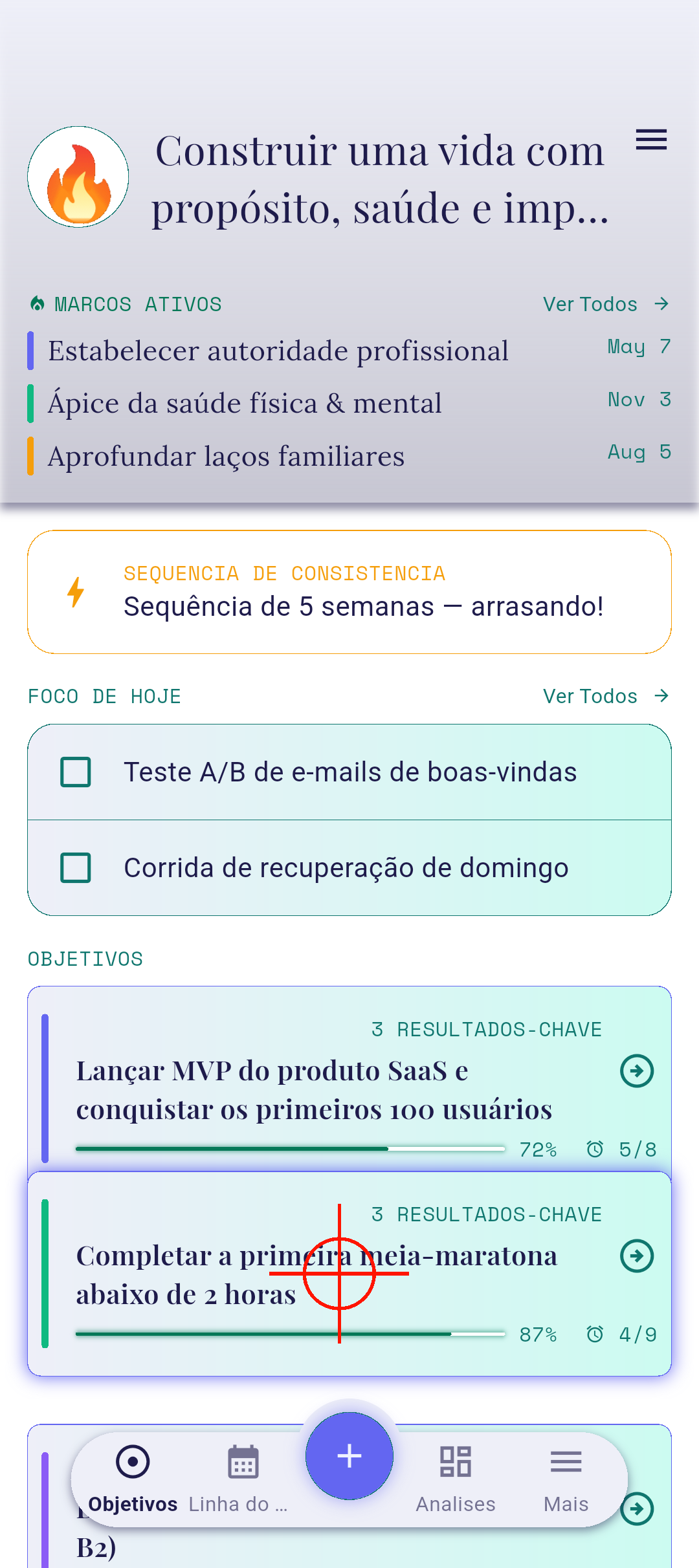 Objetivo levantado após toque longo