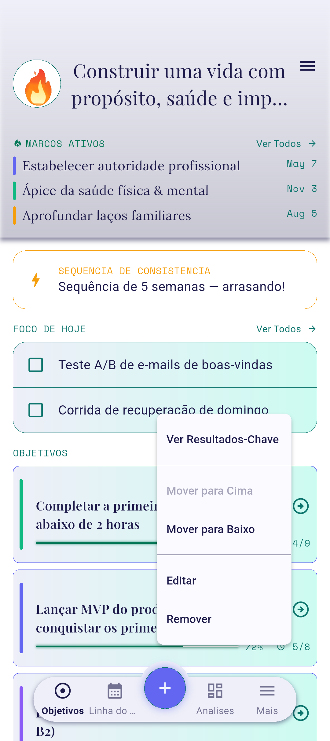 Menu de contexto com Mover para cima destacado