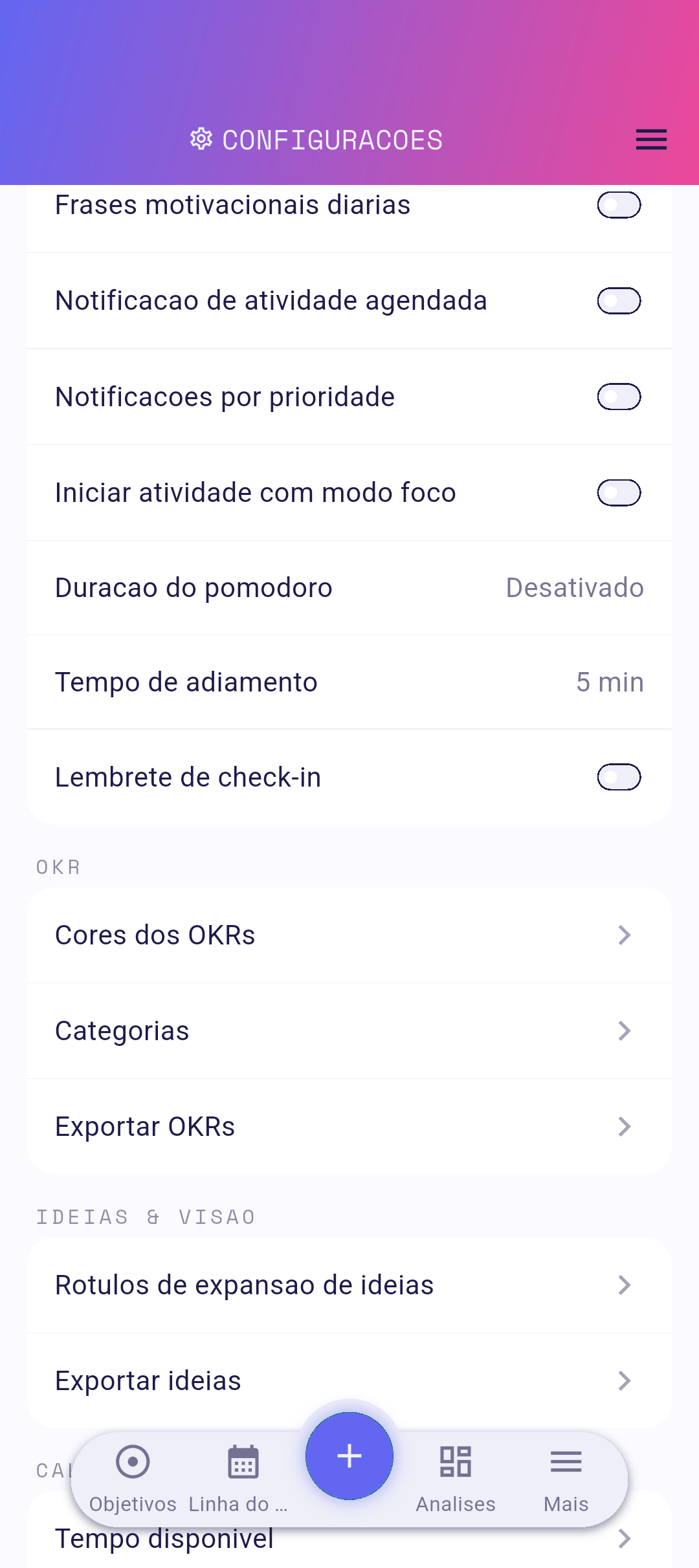 Seletor de horário para a citação diária