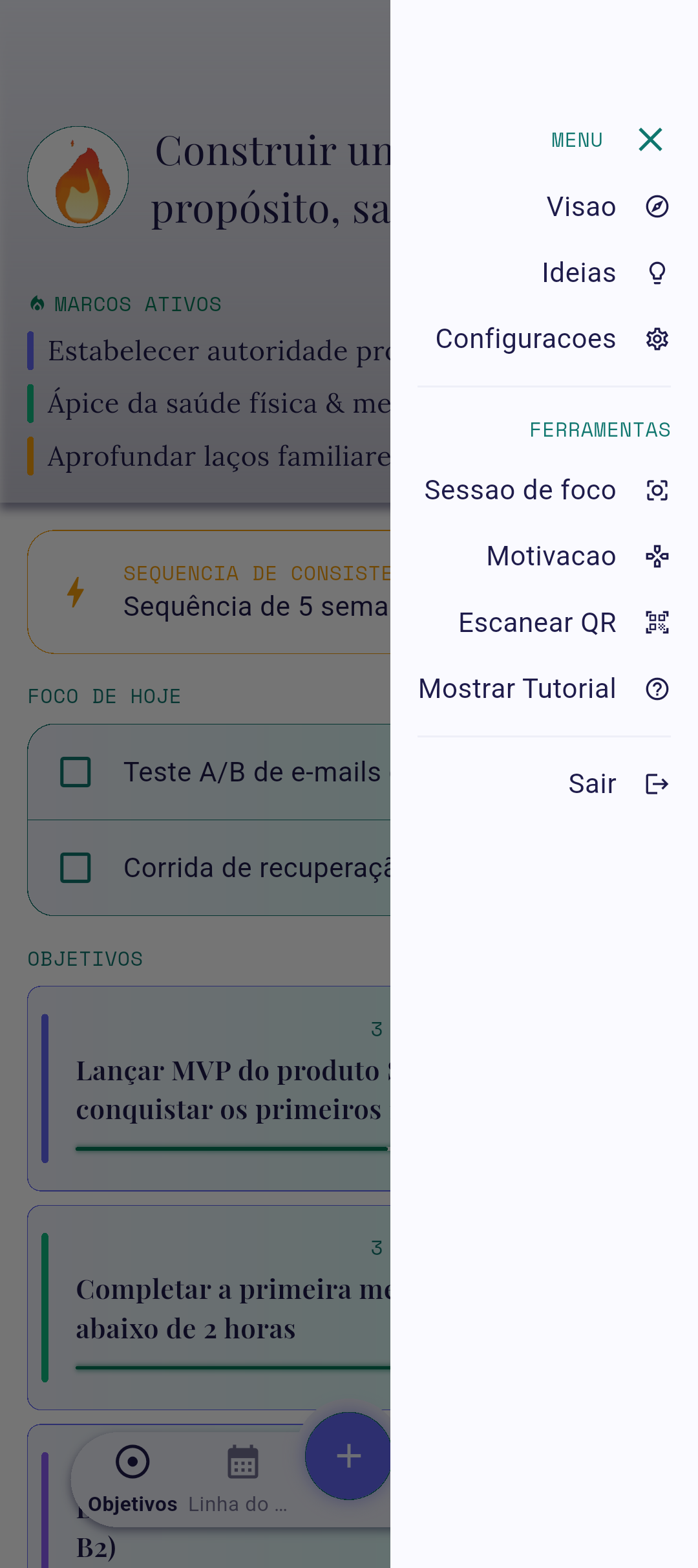 Menu lateral com Visão destacado