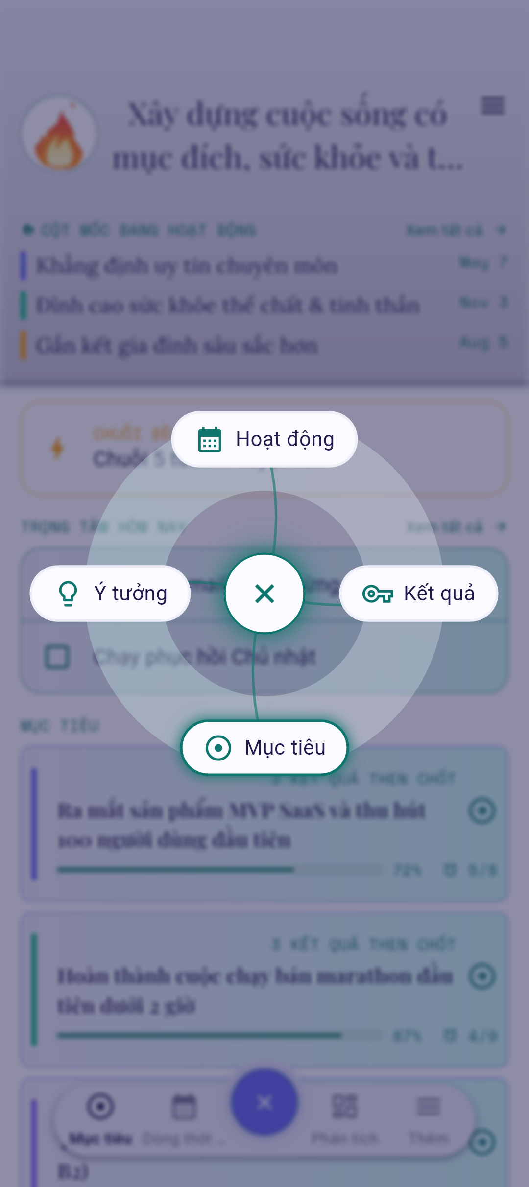 Nút QuickPlus với tùy chọn Ý tưởng được làm nổi bật