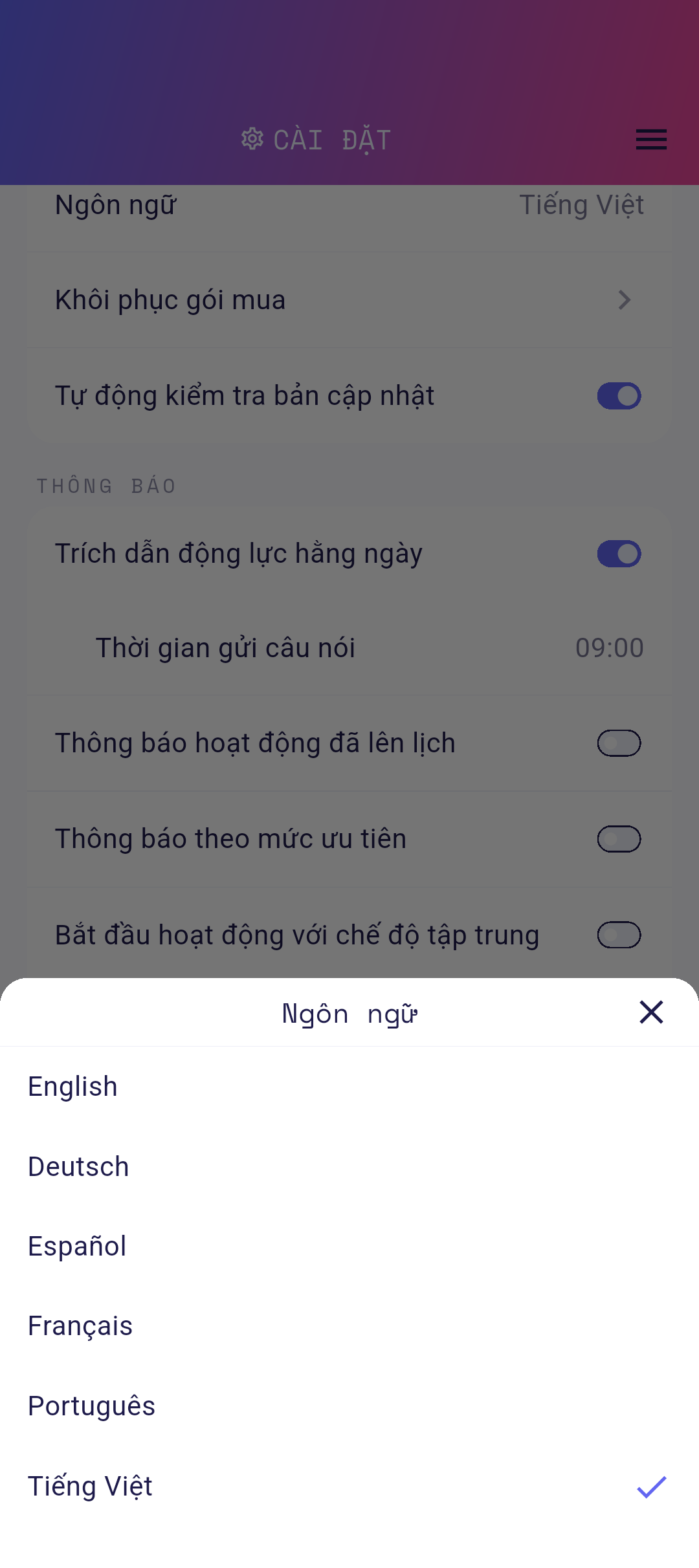 Tờ dưới bộ chọn ngôn ngữ
