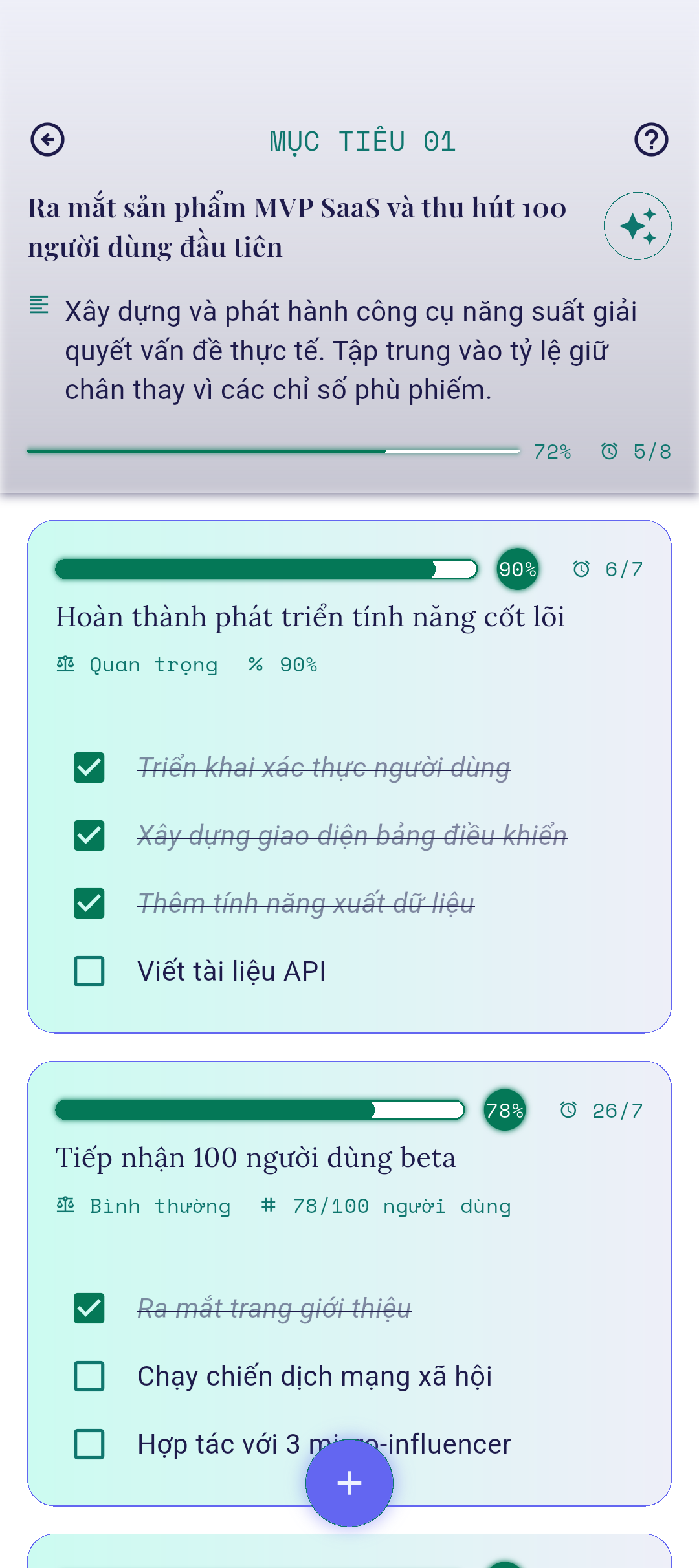 Màn hình Kết quả then chốt với nút + hiển thị