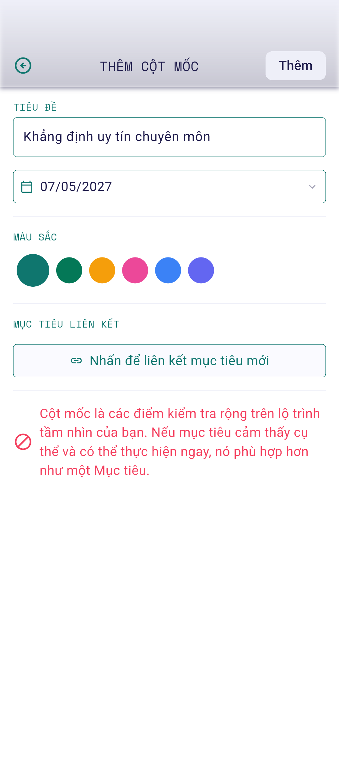 Trình soạn thảo mốc quan trọng với tiêu đề và ngày đã điền