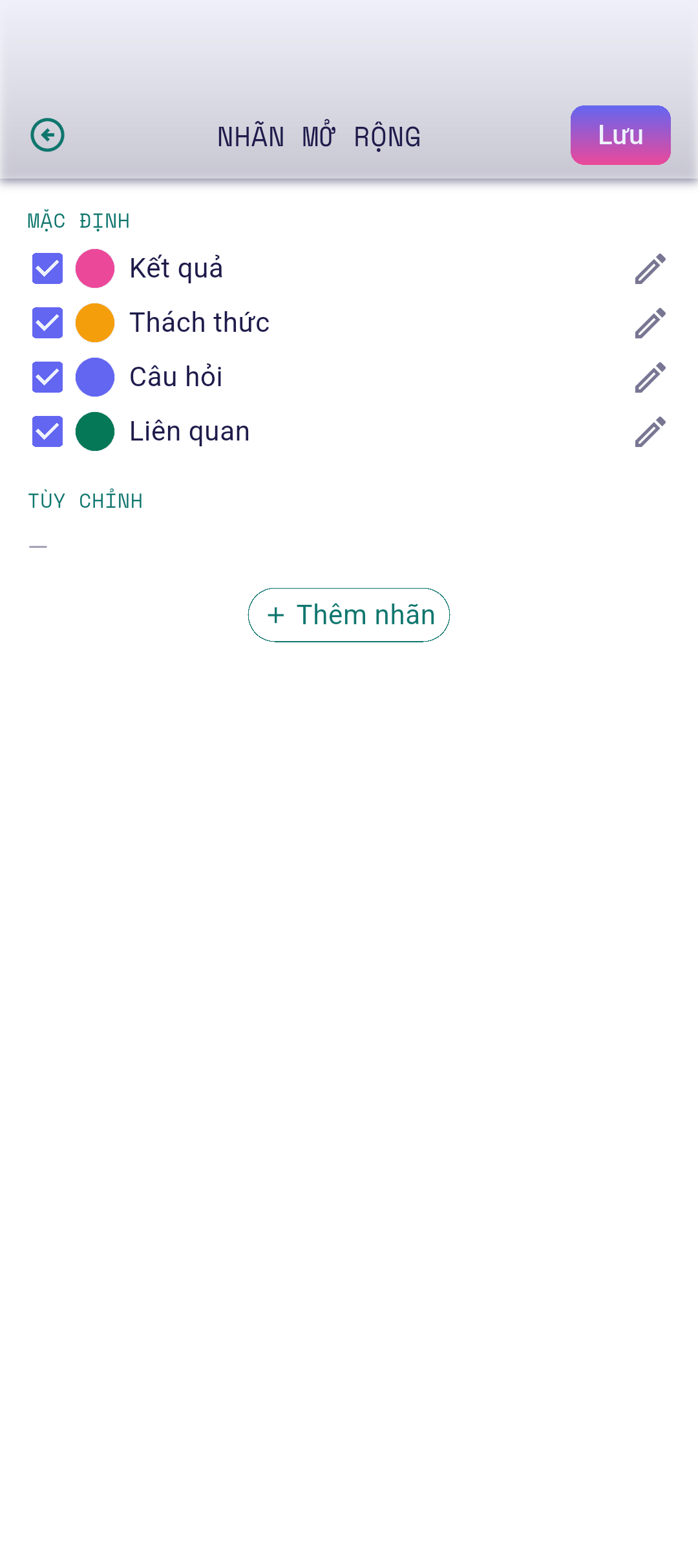 Trình soạn thảo nhãn mở rộng đang mở