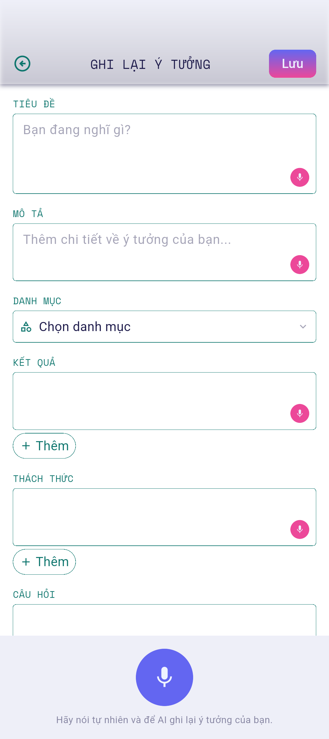 Trình soạn thảo ý tưởng với microphone đã nhấn