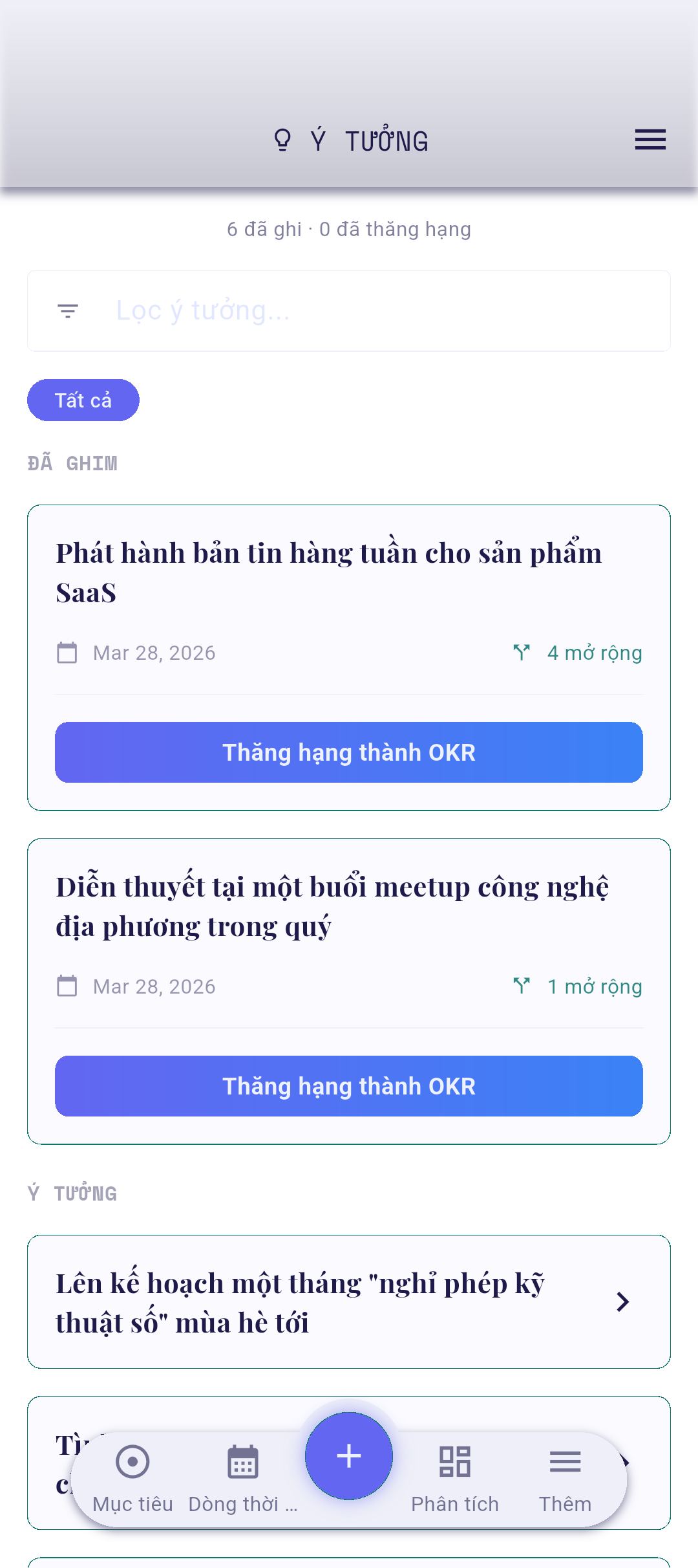 Ý tưởng đã lưu với nội dung có cấu trúc