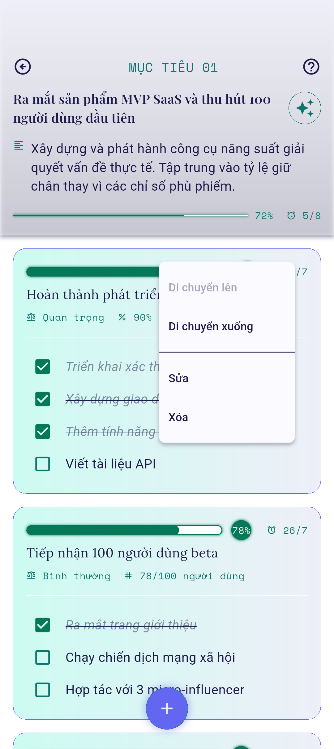 Menu ngữ cảnh kết quả then chốt đang mở