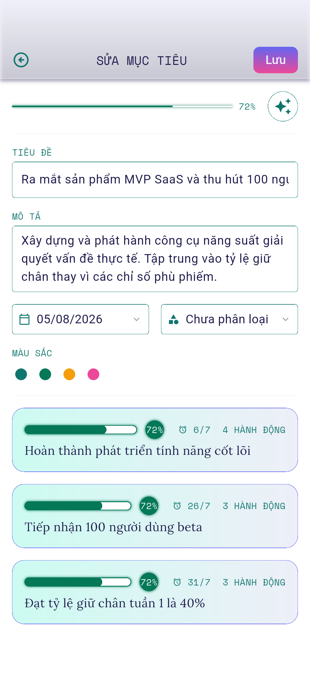 Trình soạn thảo mở với tiêu đề và mô tả đã điền sẵn