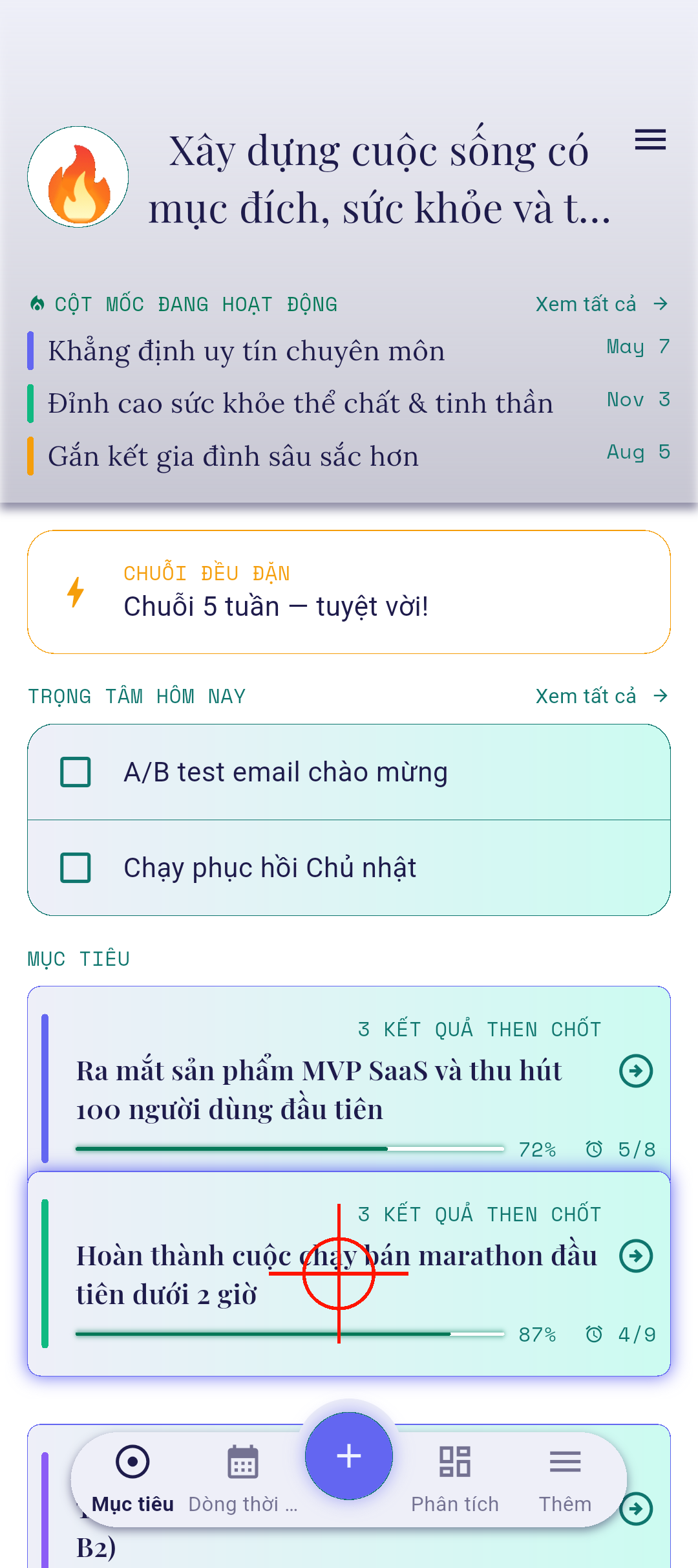 Mục tiêu đang được nhấn giữ nổi lên