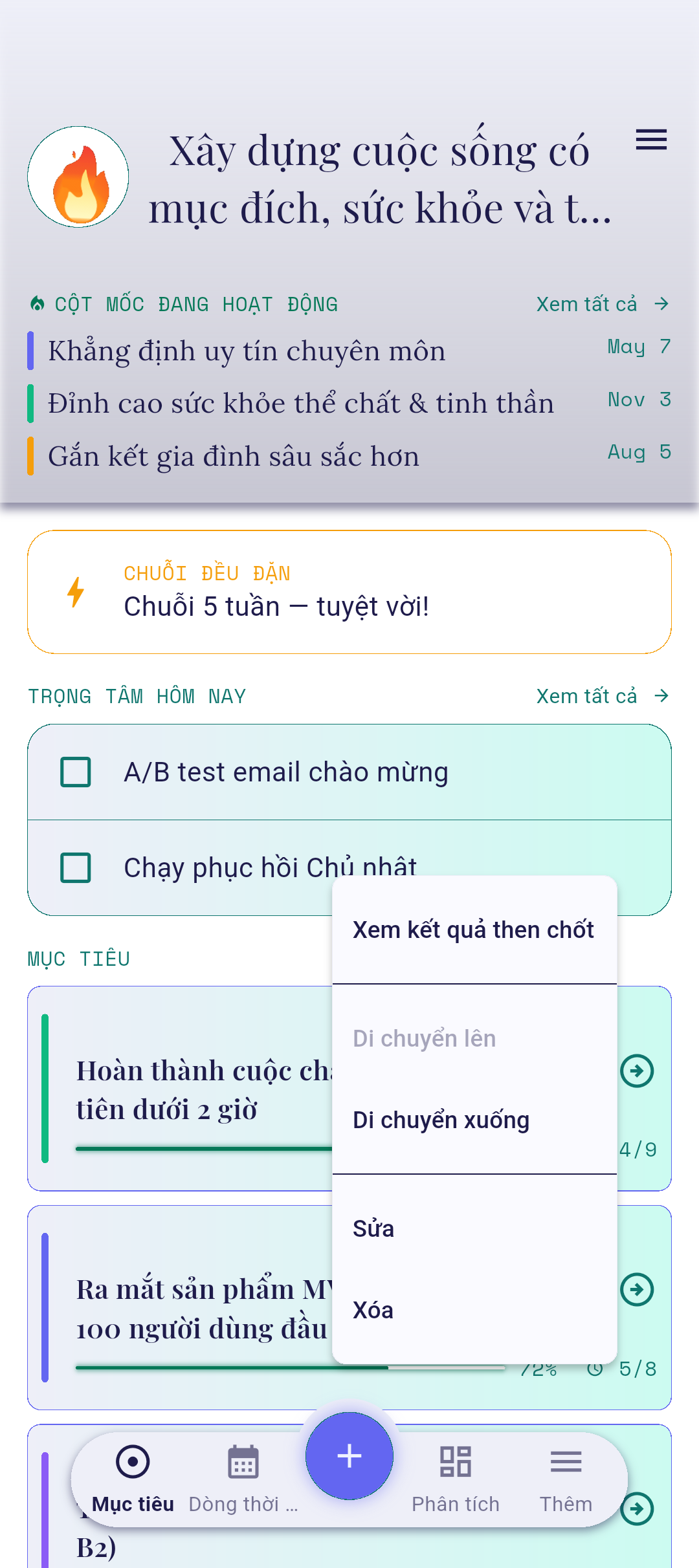 Menu ngữ cảnh với Lên trên được làm nổi bật