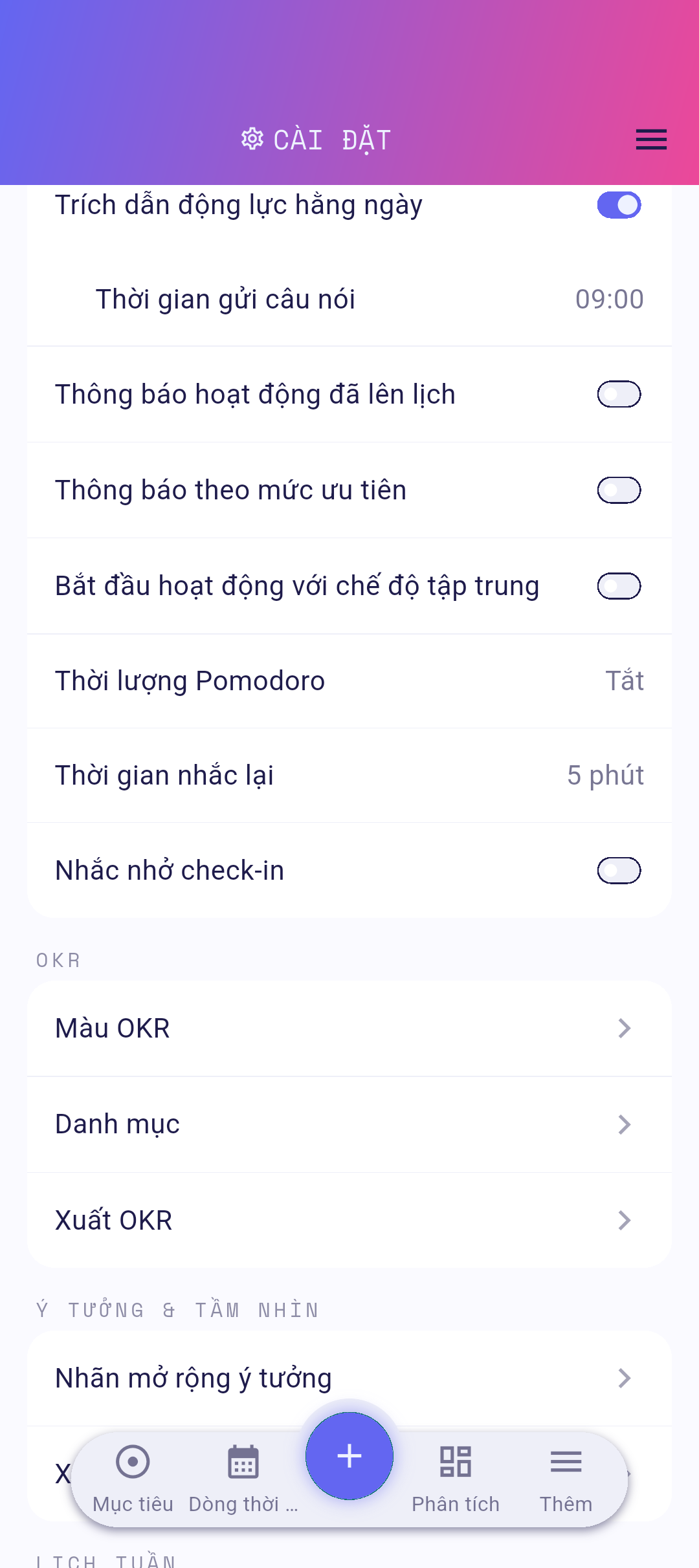 Nút bật/tắt Câu trích dẫn động lực hàng ngày