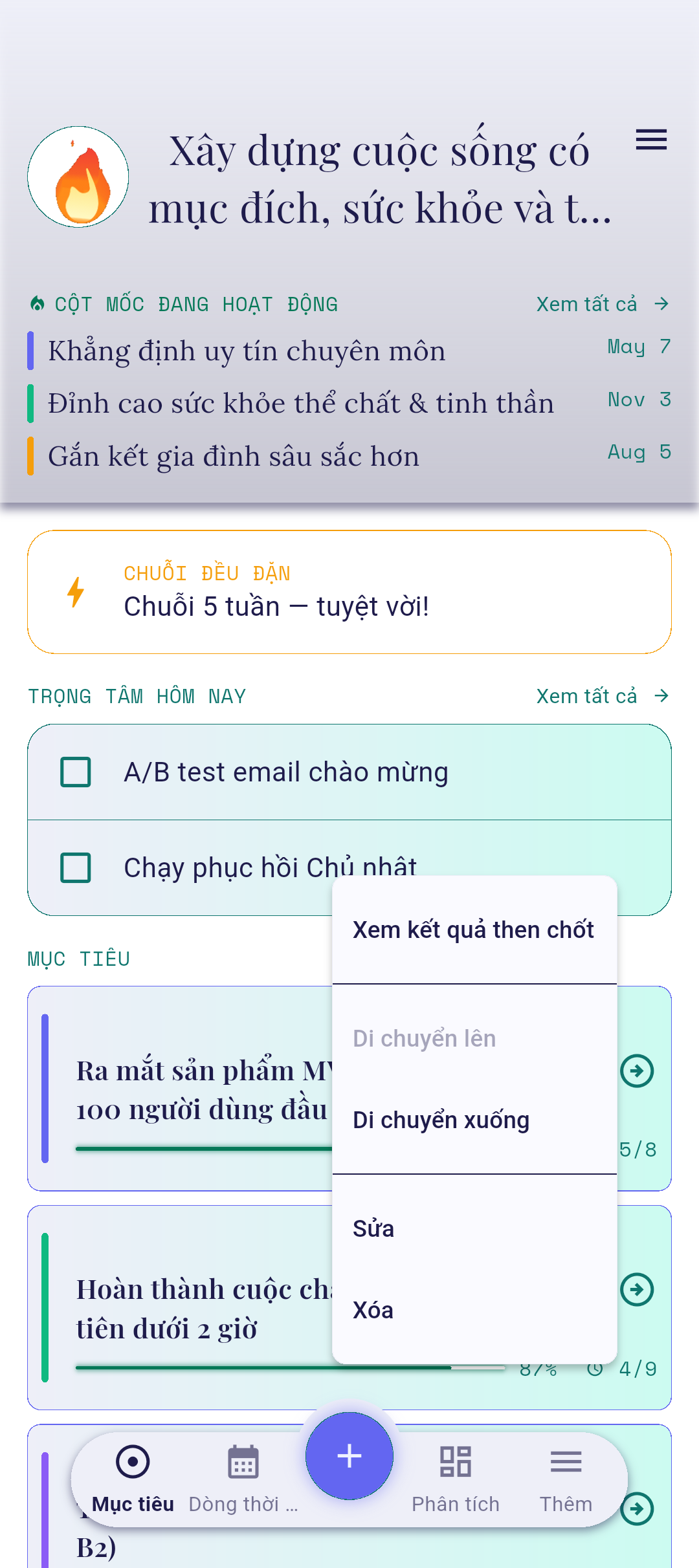 Menu ngữ cảnh với Xem kết quả then chốt được làm nổi bật